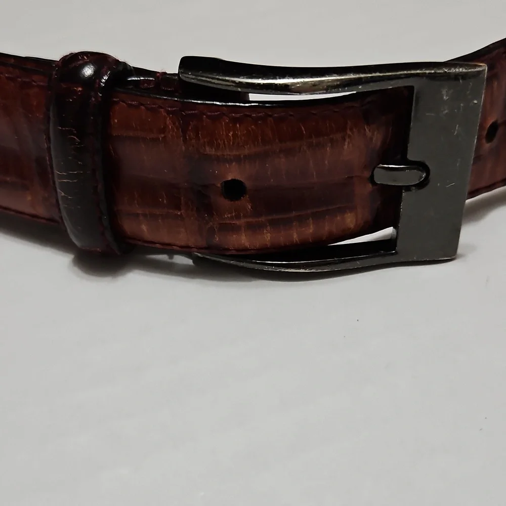Italian Croco Calfskin Brown Leather Men's Adjustable Belt Size 50